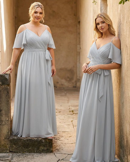 Spaghetti Straps V Neck Pleated Chiffon Bridesmaid Dresses