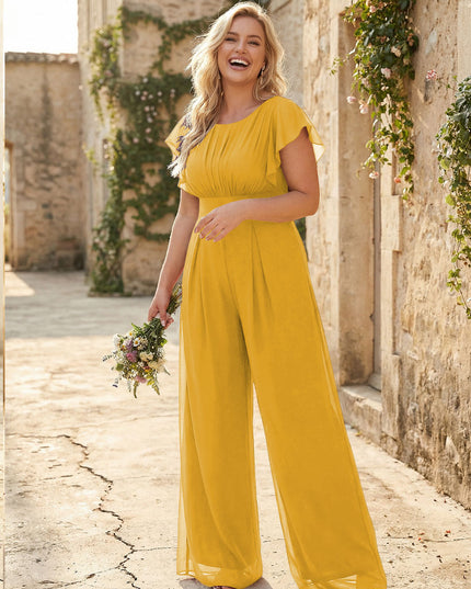 Scoop Neck Pleated Chiffon One Suitcase Bridesmaid Dresses