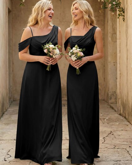 Square Neck Pleated Satin Tiered Bridesmaid Dresses