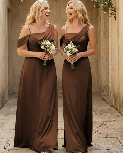 Square Neck Pleated Satin Tiered Bridesmaid Dresses