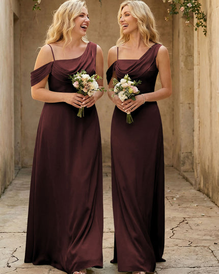 Square Neck Pleated Satin Tiered Bridesmaid Dresses