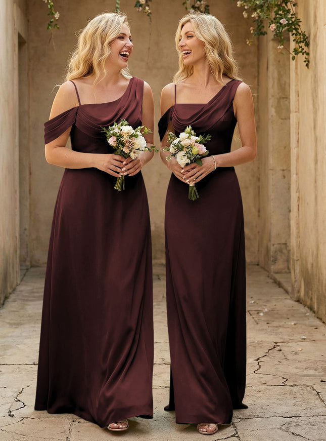 Square Neck Pleated Satin Tiered Bridesmaid Dresses