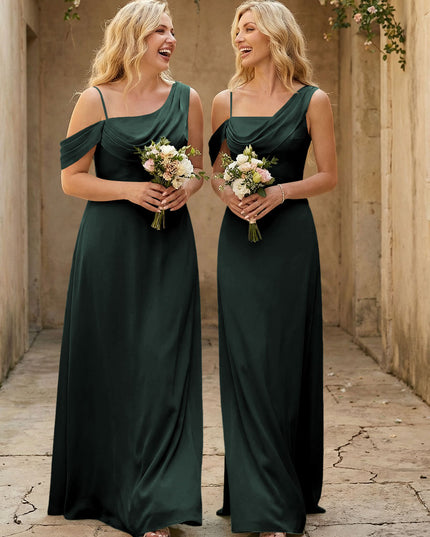 Square Neck Pleated Satin Tiered Bridesmaid Dresses