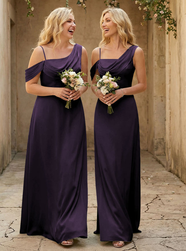 Square Neck Pleated Satin Tiered Bridesmaid Dresses