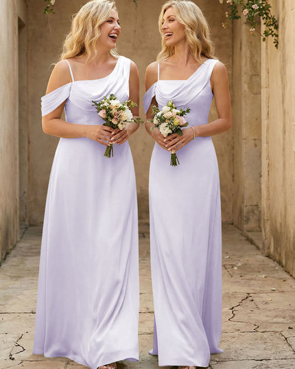 Square Neck Pleated Satin Tiered Bridesmaid Dresses