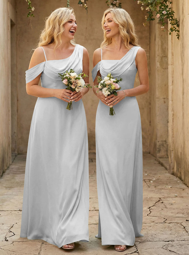 Square Neck Pleated Satin Tiered Bridesmaid Dresses