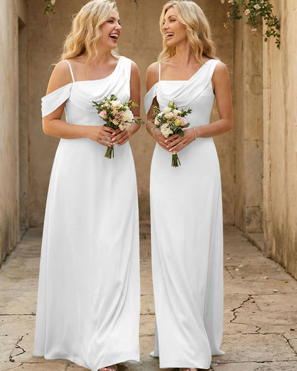Square Neck Pleated Satin Tiered Bridesmaid Dresses