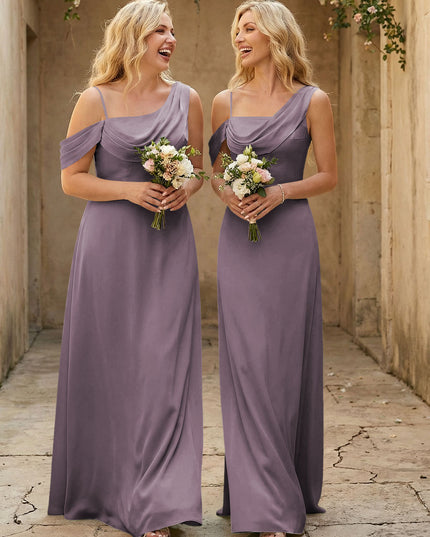 Square Neck Pleated Satin Tiered Bridesmaid Dresses