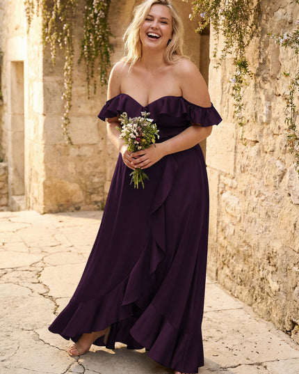 Off the Shoulder Ruffles Satin Bridesmaid Dresses