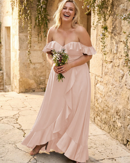 Off the Shoulder Ruffles Satin Bridesmaid Dresses