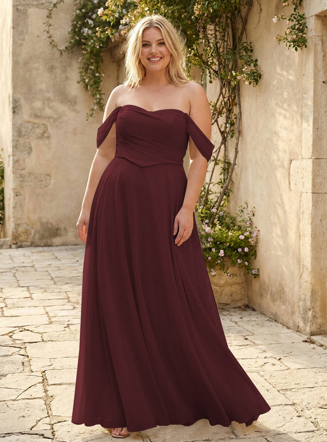 Chiffon Off the Shoulder Pleated Bridesmaid Dresses