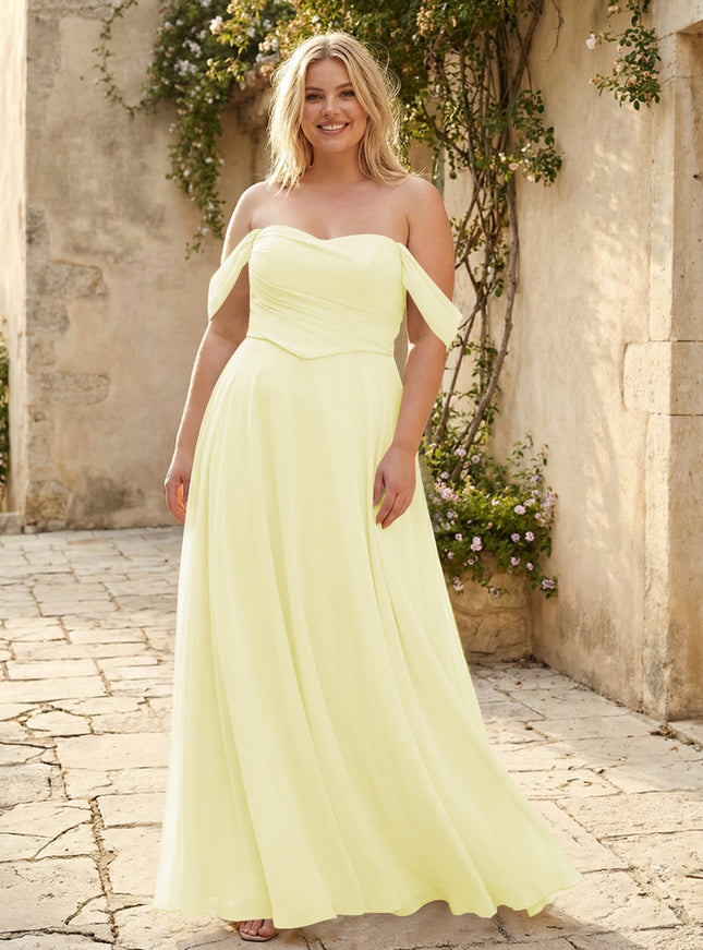 Chiffon Off the Shoulder Pleated Bridesmaid Dresses