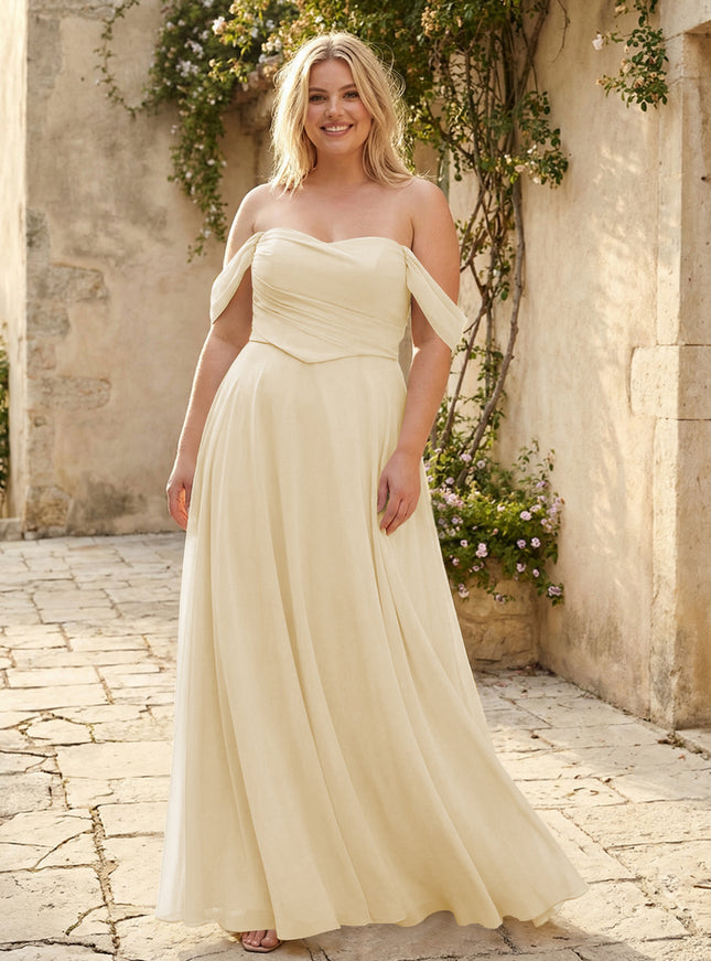 Chiffon Off the Shoulder Pleated Bridesmaid Dresses
