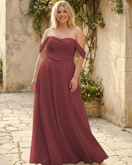 Chiffon Off the Shoulder Pleated Bridesmaid Dresses