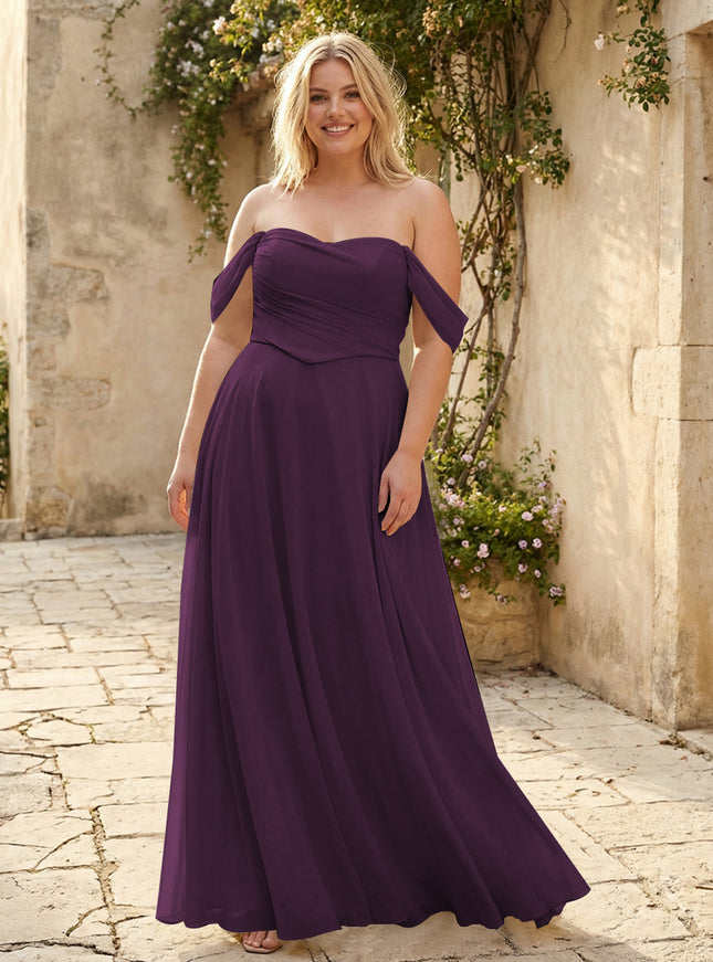 Chiffon Off the Shoulder Pleated Bridesmaid Dresses