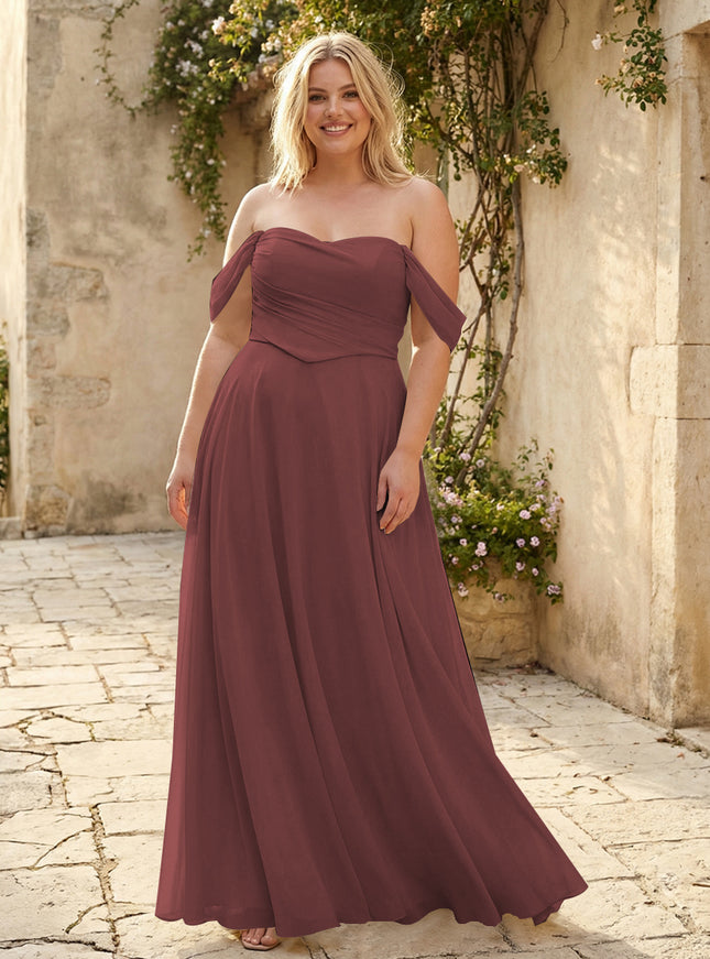 Chiffon Off the Shoulder Pleated Bridesmaid Dresses