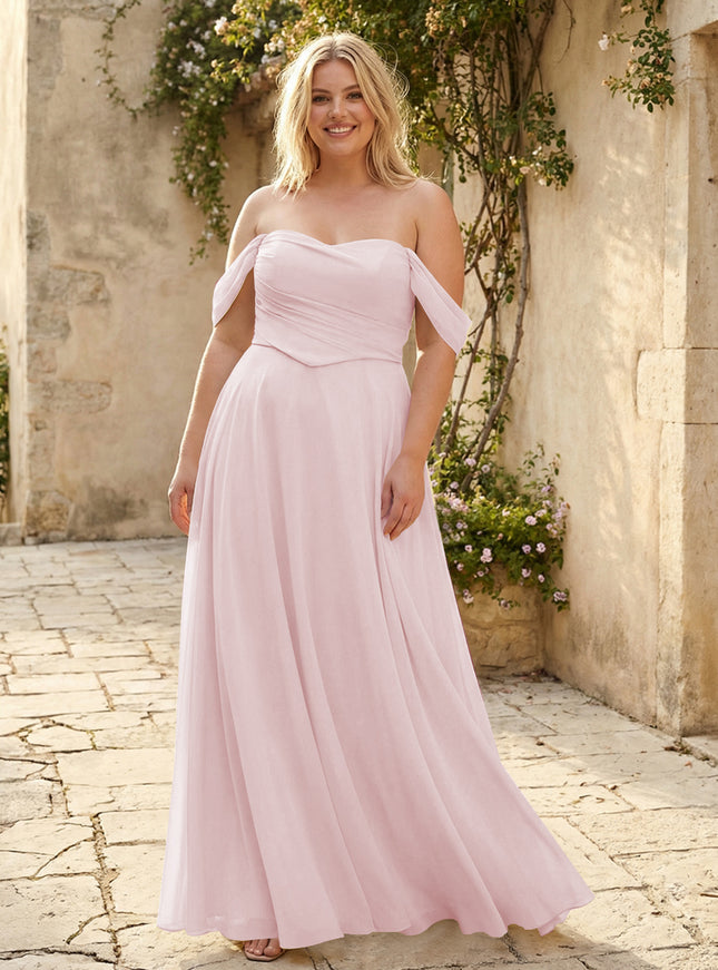 Chiffon Off the Shoulder Pleated Bridesmaid Dresses
