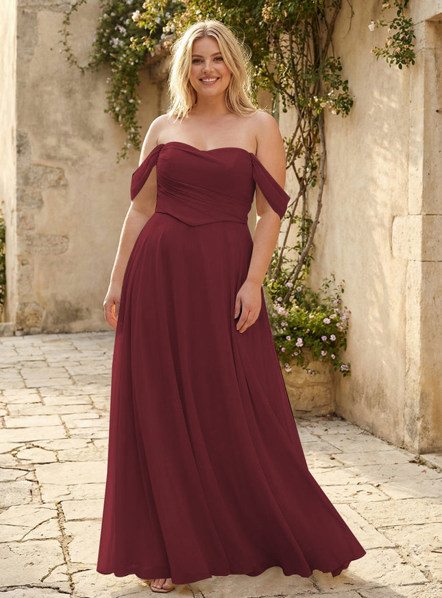 Chiffon Off the Shoulder Pleated Bridesmaid Dresses