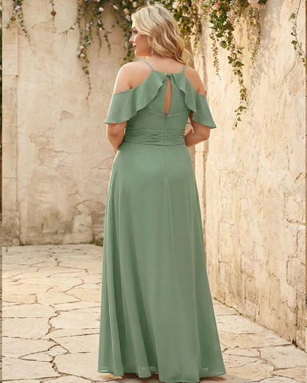 Chiffon Off the Shoulder Pleated Bridesmaid Dresses with Slit