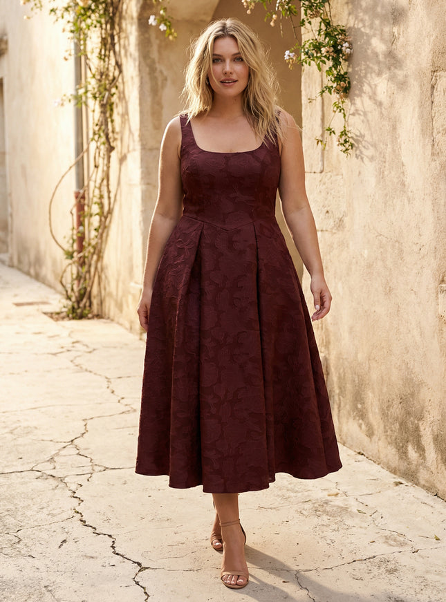 Jacquard Square Neck Pleated Bridesmaid Dresses