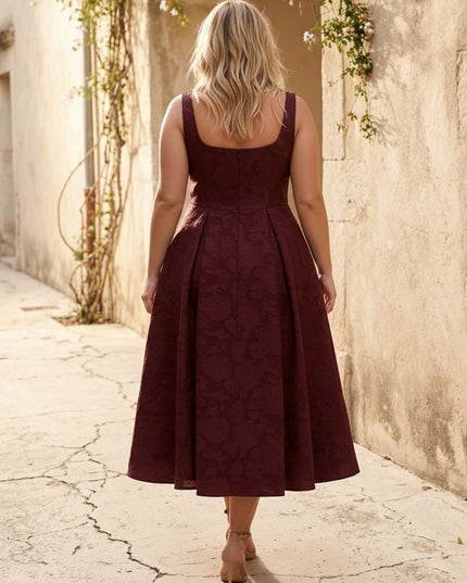 Jacquard Square Neck Pleated Bridesmaid Dresses