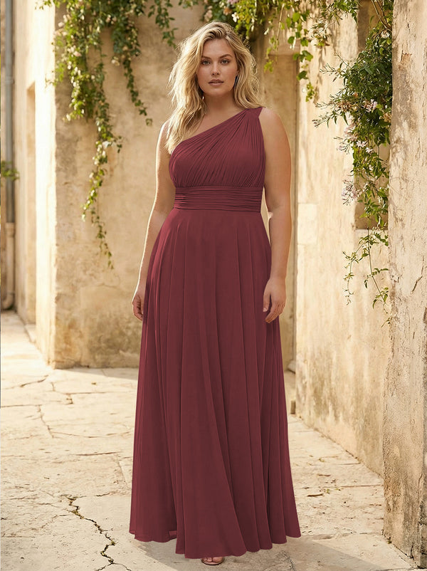 Chiffon One Shoulder Pleated Bridesmaid Dresses