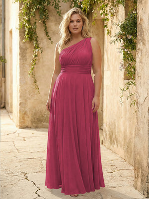 Chiffon One Shoulder Pleated Bridesmaid Dresses