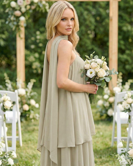 Chiffon Strapless Long Bridesmaid Dresses with Scarf