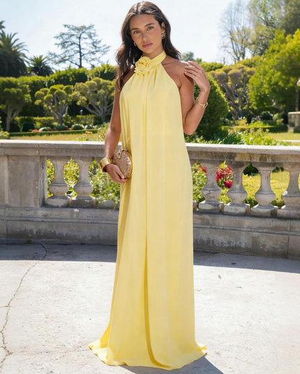 Chiffon Halter Long Backless Bridesmaid Dresses