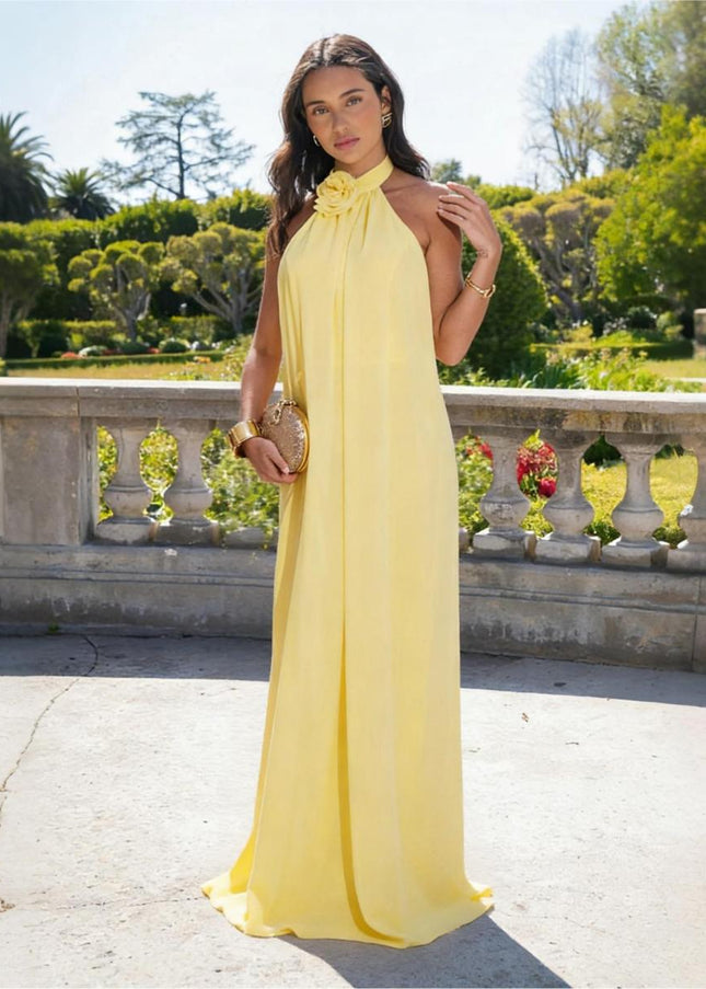 Chiffon Halter Long Backless Bridesmaid Dresses