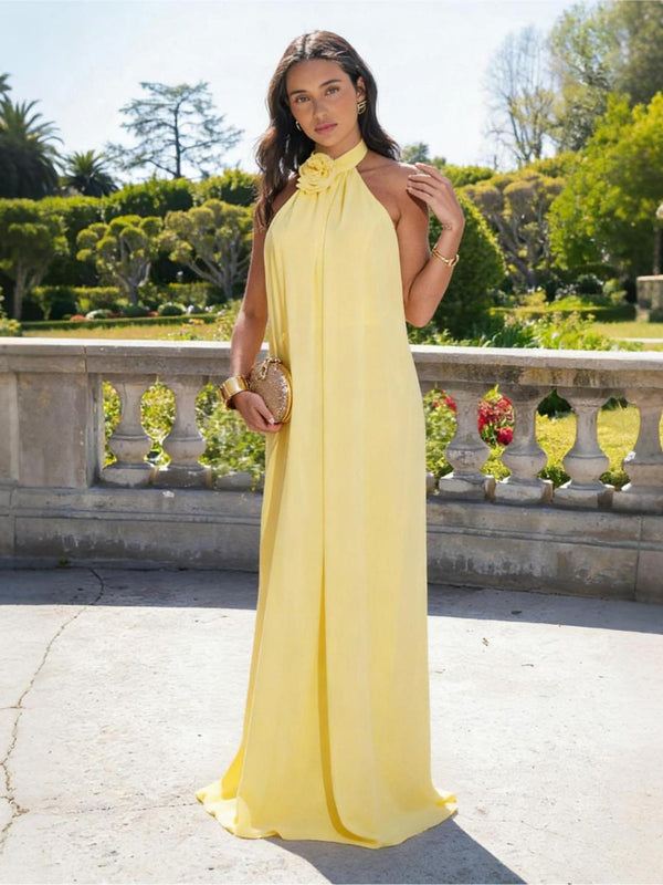 Chiffon Halter Long Backless Formal Dresses