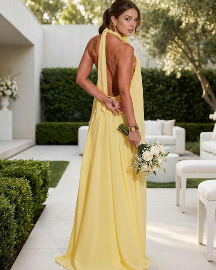 Chiffon Halter Long Backless Bridesmaid Dresses