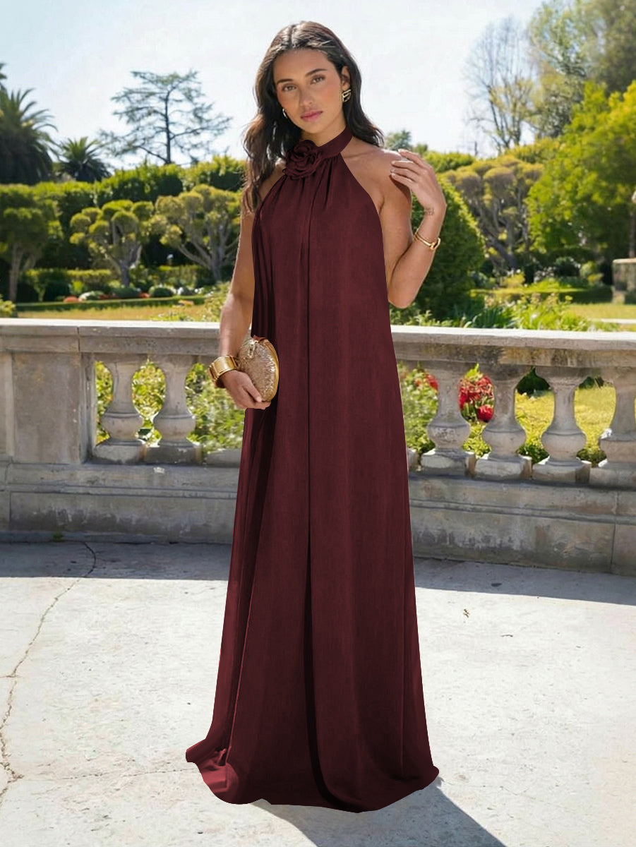 Chiffon Halter Long Backless Formal Dresses
