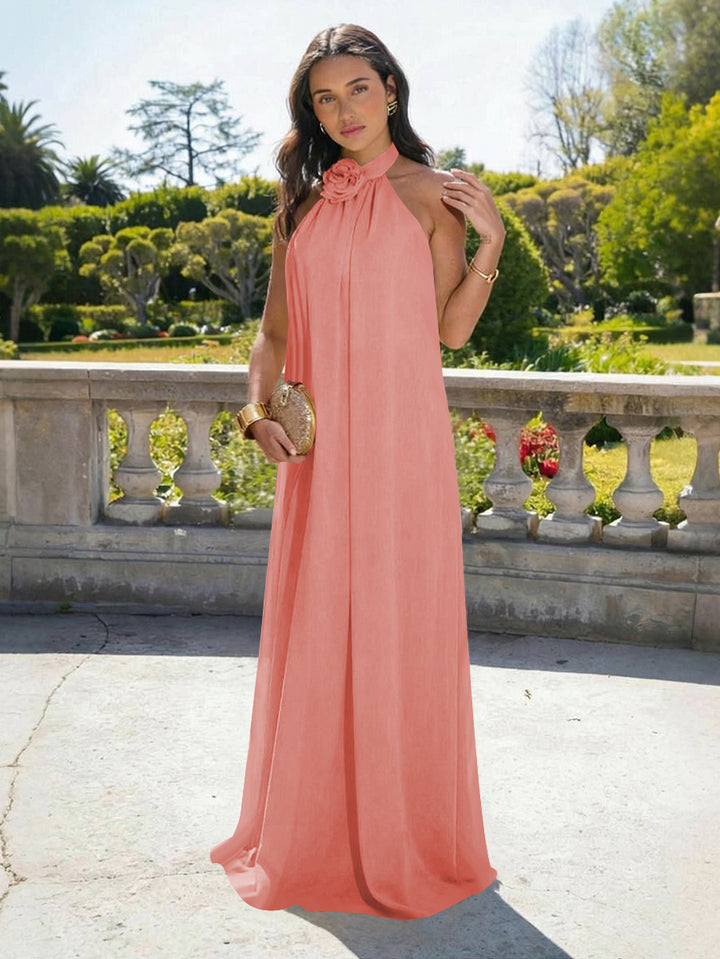 Chiffon Halter Long Backless Formal Dresses