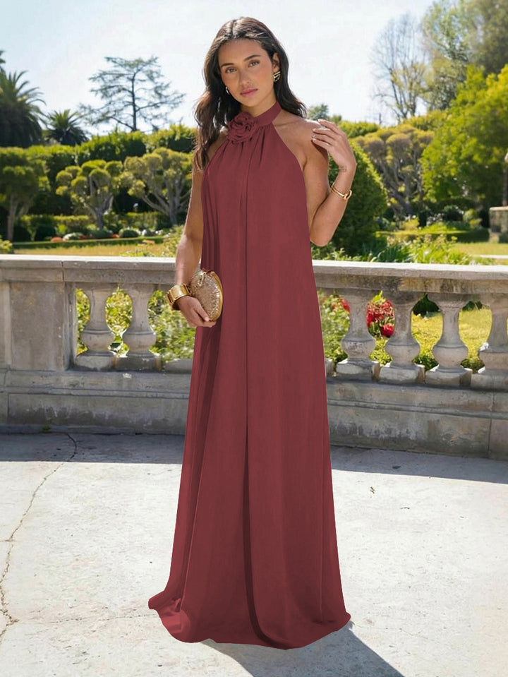 Chiffon Halter Long Backless Formal Dresses