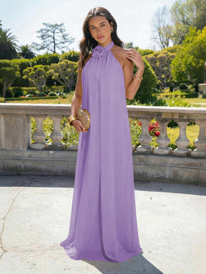 Chiffon Halter Long Backless Bridesmaid Dresses