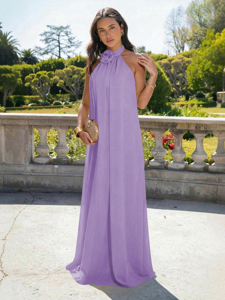 Chiffon Halter Long Backless Formal Dresses