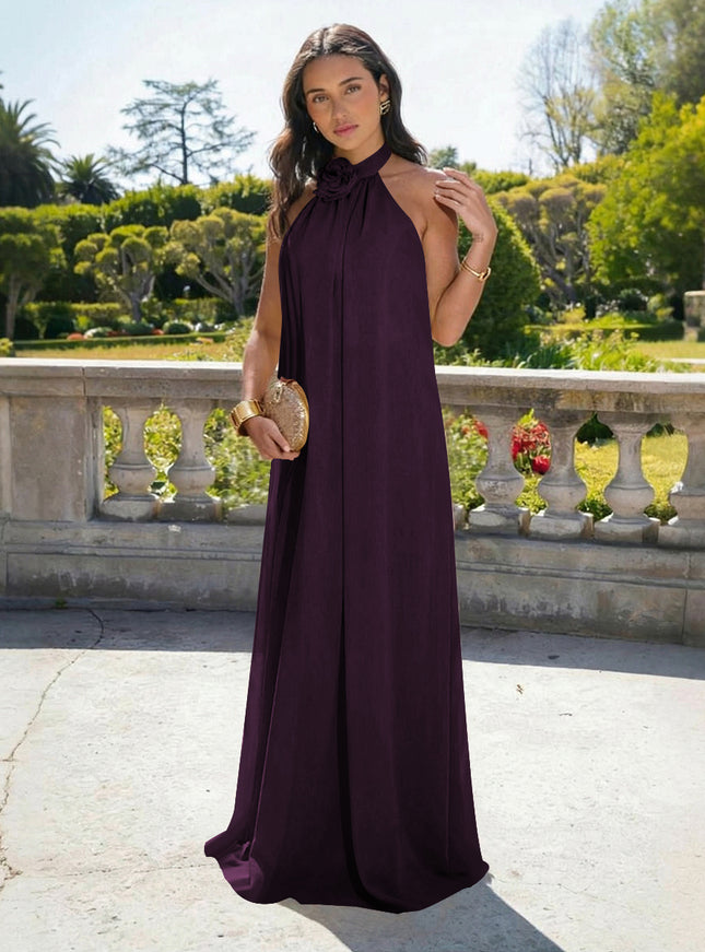 Chiffon Halter Long Backless Bridesmaid Dresses