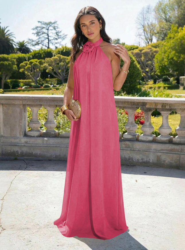 Chiffon Halter Long Backless Bridesmaid Dresses