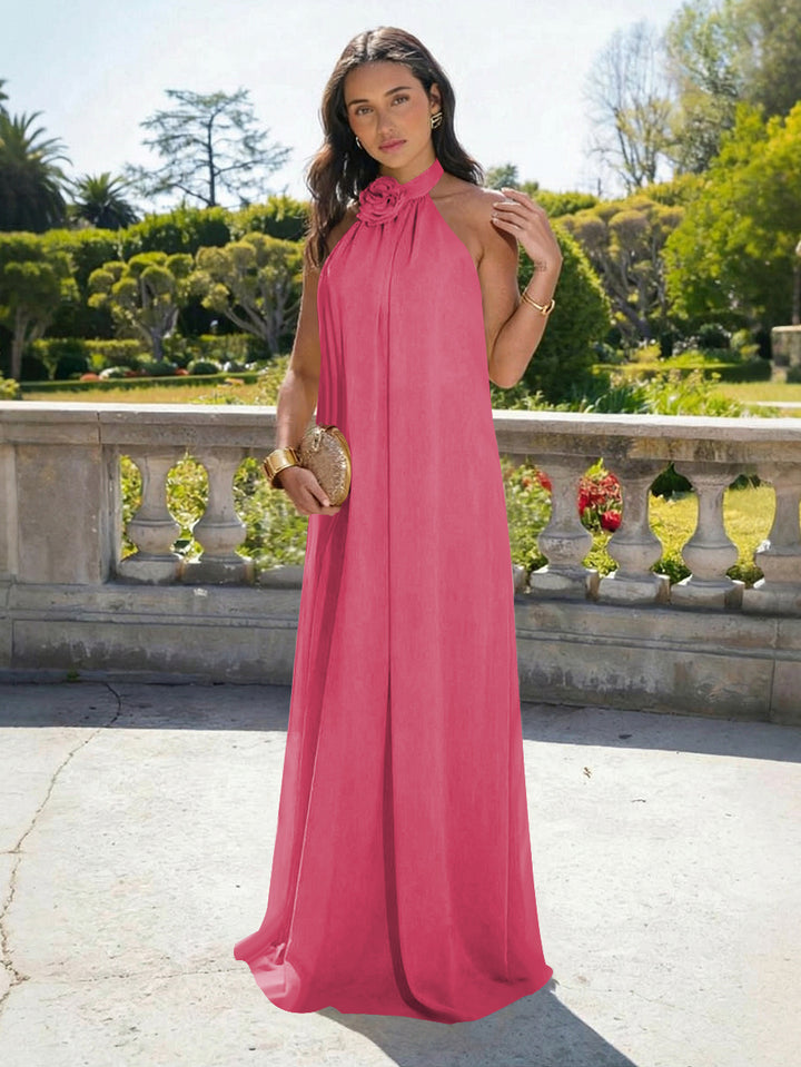 Chiffon Halter Long Backless Formal Dresses