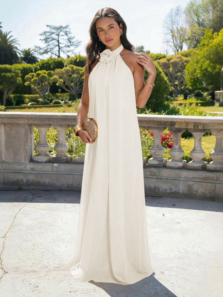 Chiffon Halter Long Backless Formal Dresses
