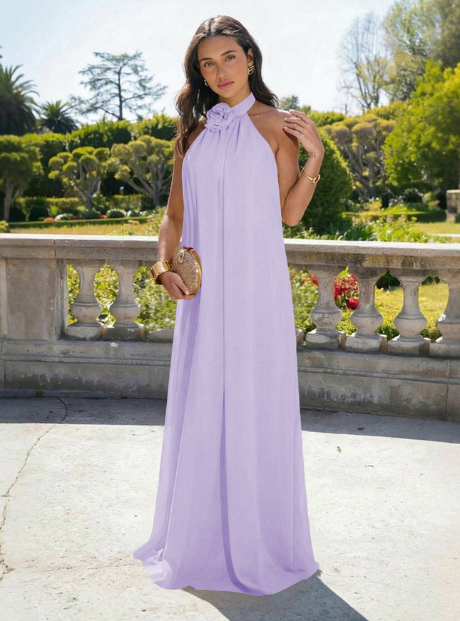 Chiffon Halter Long Backless Bridesmaid Dresses