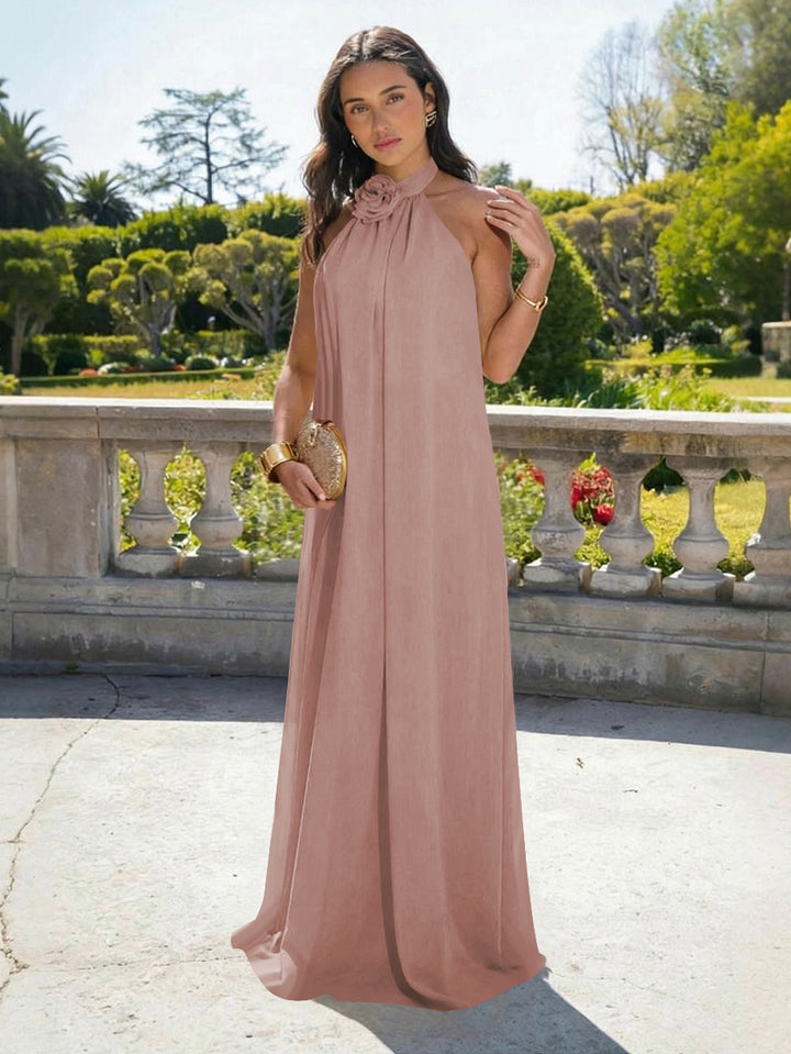 Chiffon Halter Long Backless Formal Dresses