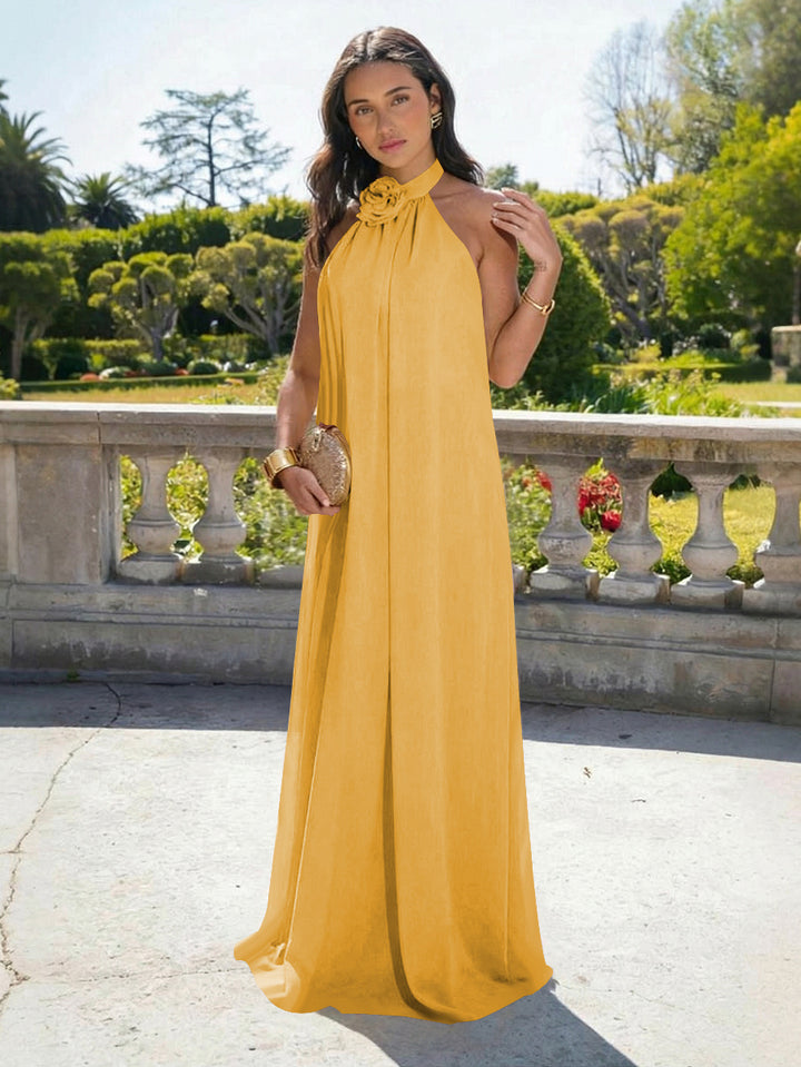 Chiffon Halter Long Backless Formal Dresses