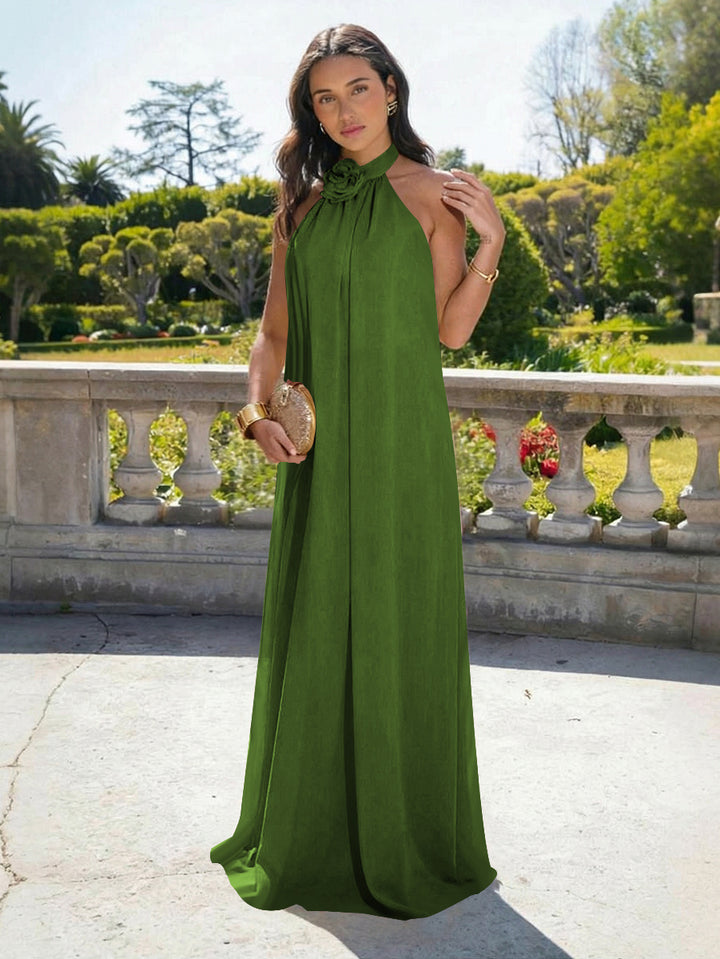 Chiffon Halter Long Backless Formal Dresses