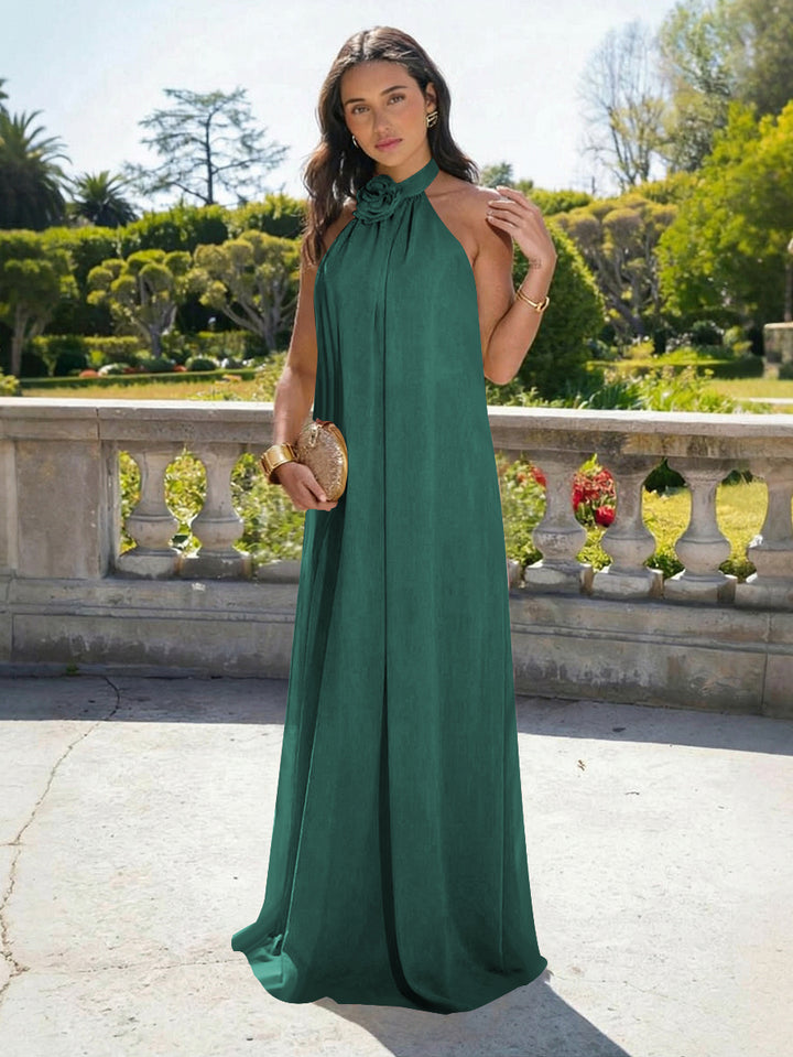 Chiffon Halter Long Backless Formal Dresses