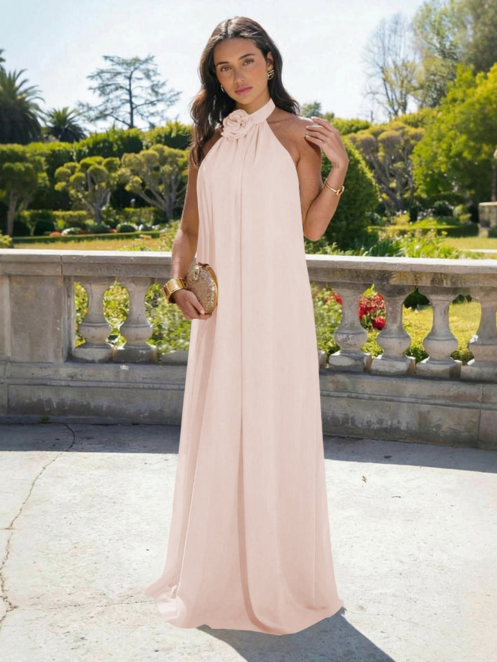 Chiffon Halter Long Backless Formal Dresses