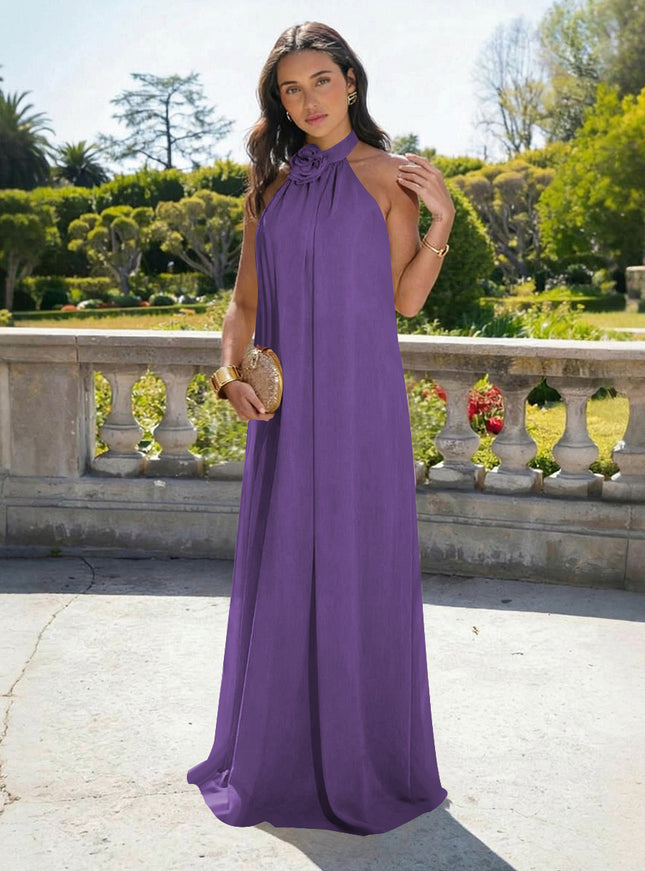 Chiffon Halter Long Backless Bridesmaid Dresses