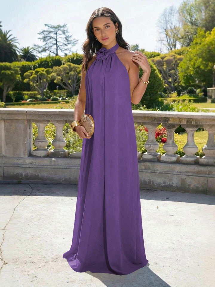 Chiffon Halter Long Backless Formal Dresses