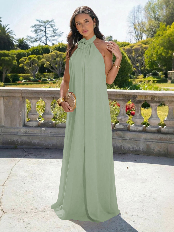 Chiffon Halter Long Backless Formal Dresses